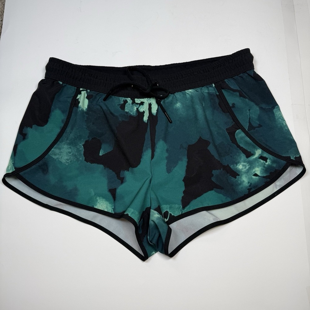 Fabletics Womens Small Green Black Running Shorts Athletic Activewear Gym‎